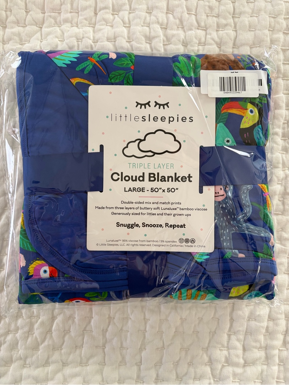 NIB Little Sleepies Bamboo Treetop Trails Animal Print Large Cloud Blanket